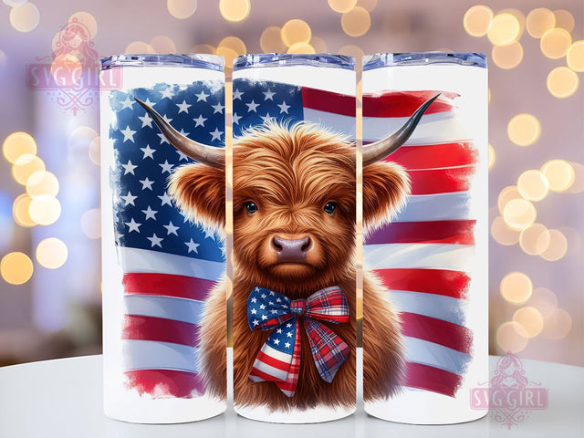 Patriotic Highland Cow 20oz Tumbler Wrap Sublimation Design, Straight Tapered Tumbler Wrap, 4th of July Tumbler Png, Instant Digital Download Sublimation SvggirlplusArt 