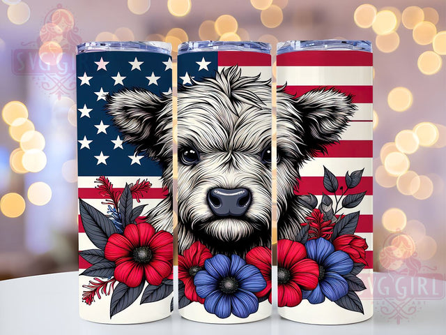 Patriotic Highland Cow 20oz Tumbler Wrap Sublimation Design, Straight Tapered Tumbler Wrap, 4th of July Tumbler Png, Instant Digital Download Sublimation SvggirlplusArt 