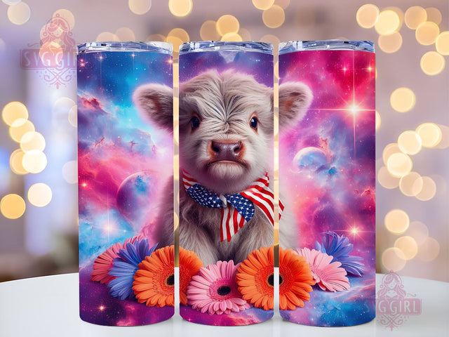 Patriotic Highland Cow 20oz Tumbler Wrap Sublimation Design, Straight Tapered Tumbler Wrap, 4th of July Tumbler Png, Instant Digital Download Sublimation SvggirlplusArt 