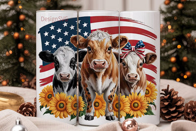Patriotic Highland Cow 20oz Tumbler Wrap Sublimation DesignSVG 