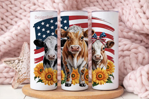 Patriotic Highland Cow 20oz Tumbler Wrap Sublimation DesignSVG 