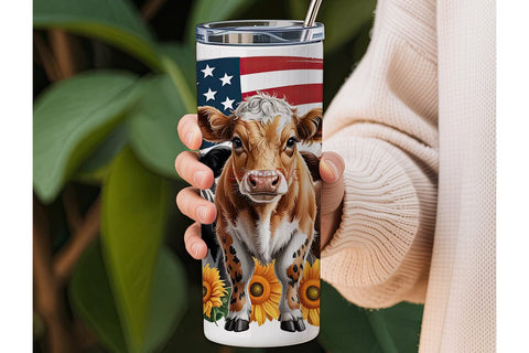 Patriotic Highland Cow 20oz Tumbler Wrap Sublimation DesignSVG 
