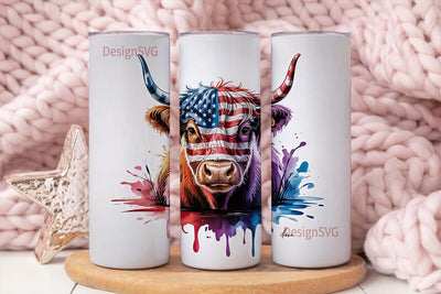 Patriotic Highland Cow 20oz Tumbler Wrap Sublimation DesignSVG 