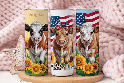 Patriotic Highland Cow 20oz Tumbler Wrap Sublimation DesignSVG 