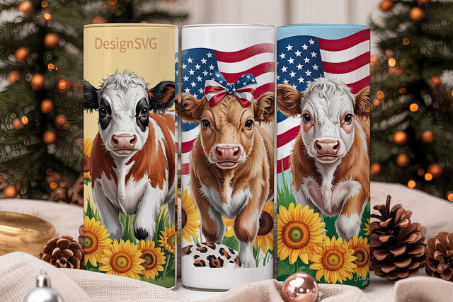Patriotic Highland Cow 20oz Tumbler Wrap Sublimation DesignSVG 