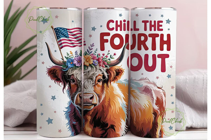 Patriotic Highland Cow 20oz Tumbler Wrap Sublimation PixelChick 