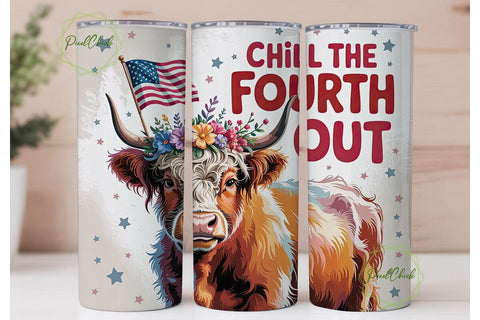 Patriotic Highland Cow 20oz Tumbler Wrap Sublimation PixelChick 