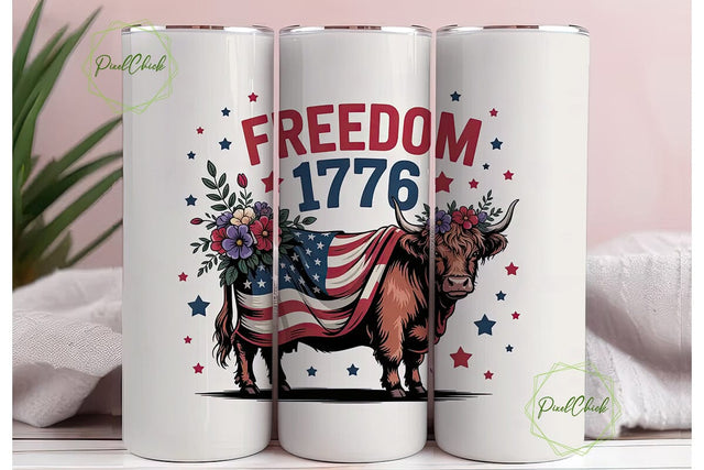 Patriotic Highland Cow 20oz Tumbler Wrap Sublimation PixelChick 