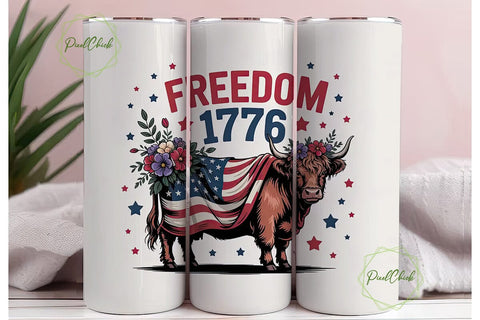 Patriotic Highland Cow 20oz Tumbler Wrap Sublimation PixelChick 