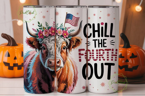 Patriotic Highland Cow 20oz Tumbler Wrap Sublimation PixelChick 