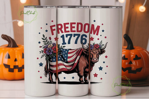 Patriotic Highland Cow 20oz Tumbler Wrap Sublimation PixelChick 