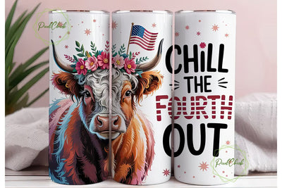 Patriotic Highland Cow 20oz Tumbler Wrap Sublimation PixelChick 