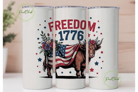 Patriotic Highland Cow 20oz Tumbler Wrap Sublimation PixelChick 
