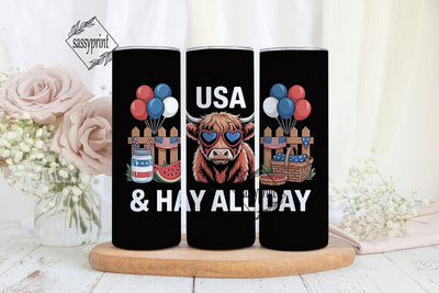 Patriotic Highland Cow 20oz Tumbler Wrap Sublimation sassyprint 