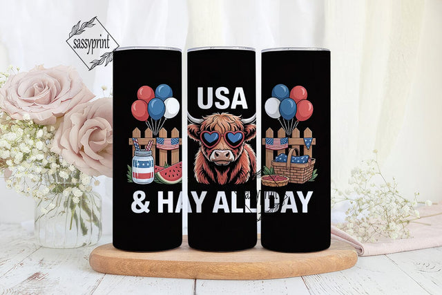 Patriotic Highland Cow 20oz Tumbler Wrap Sublimation sassyprint 