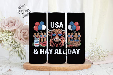 Patriotic Highland Cow 20oz Tumbler Wrap Sublimation sassyprint 
