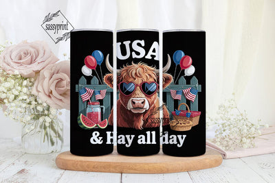 Patriotic Highland Cow 20oz Tumbler Wrap Sublimation sassyprint 