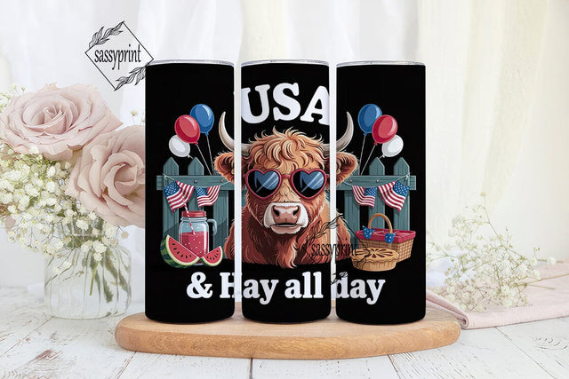 Patriotic Highland Cow 20oz Tumbler Wrap Sublimation sassyprint 