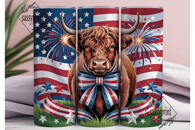 Patriotic Highland Cow 20oz Tumbler Wrap Sublimation sassyprint 