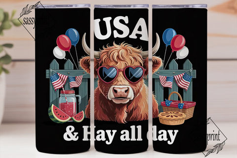 Patriotic Highland Cow 20oz Tumbler Wrap Sublimation sassyprint 