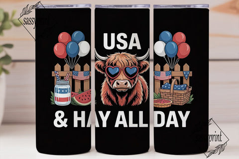 Patriotic Highland Cow 20oz Tumbler Wrap Sublimation sassyprint 