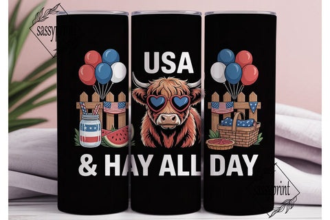 Patriotic Highland Cow 20oz Tumbler Wrap Sublimation sassyprint 