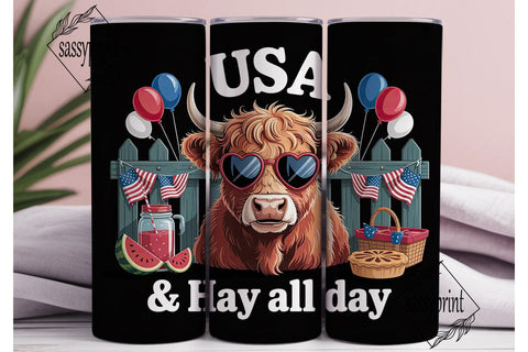 Patriotic Highland Cow 20oz Tumbler Wrap Sublimation sassyprint 