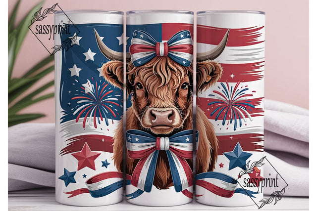 Patriotic Highland Cow 20oz Tumbler Wrap Sublimation sassyprint 