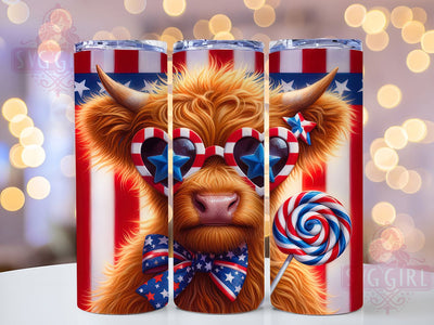 Patriotic Highland Cow 20oz Tumbler Wrap, USA Cow Design, Fluffy Golden Cow, Patriotic Sublimation Wrap, 20oz Tumbler Design, PNG Tumbler Wrap, Country Theme Sublimation SvggirlplusArt 
