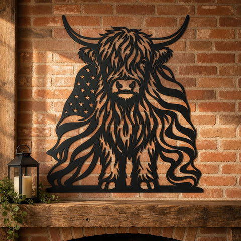 Patriotic Highland Cow Laser SVG | American Flag Cow DXF | Western Metal Art Svg| Plasma CNC Cut File | Farmhouse Ranch Decor SVG HappyDesignStudio 