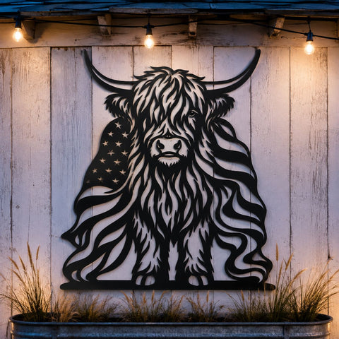 Patriotic Highland Cow Laser SVG | American Flag Cow DXF | Western Metal Art Svg| Plasma CNC Cut File | Farmhouse Ranch Decor SVG HappyDesignStudio 