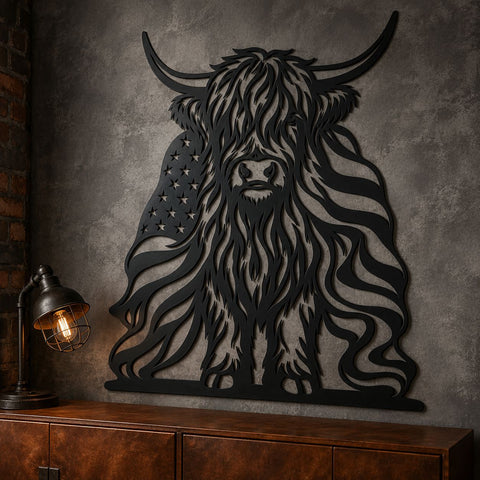 Patriotic Highland Cow Laser SVG | American Flag Cow DXF | Western Metal Art Svg| Plasma CNC Cut File | Farmhouse Ranch Decor SVG HappyDesignStudio 