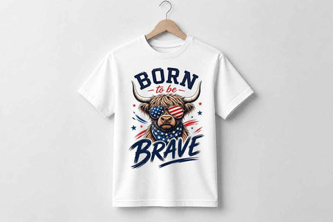 Patriotic Highland Cow PNG | Born To Be Brave Sublimation PNG SVG BillahCrafts 
