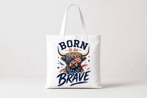 Patriotic Highland Cow PNG | Born To Be Brave Sublimation PNG SVG BillahCrafts 