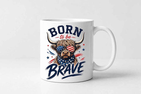 Patriotic Highland Cow PNG | Born To Be Brave Sublimation PNG SVG BillahCrafts 