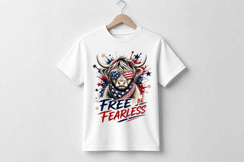 Patriotic Highland Cow PNG Fearless Quote Sublimation Digital Download SVG BillahCrafts 