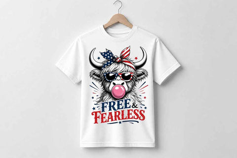 Patriotic Highland Cow PNG Free And Fearless Sublimation Design SVG BillahCrafts 