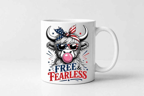 Patriotic Highland Cow PNG Free And Fearless Sublimation Design SVG BillahCrafts 