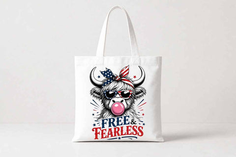 Patriotic Highland Cow PNG Free And Fearless Sublimation Design SVG BillahCrafts 
