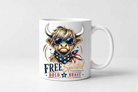 Patriotic Highland Cow PNG Free Spirited Bold And Brave Sublimation Design SVG BillahCrafts 