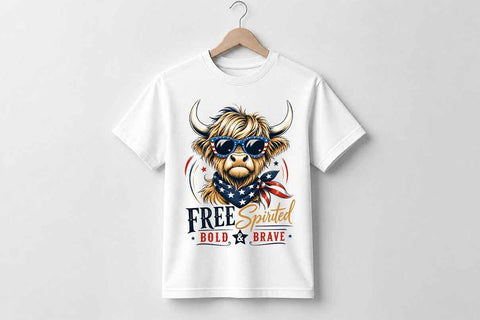 Patriotic Highland Cow PNG Free Spirited Bold And Brave Sublimation Design SVG BillahCrafts 