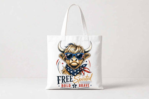 Patriotic Highland Cow PNG Free Spirited Bold And Brave Sublimation Design SVG BillahCrafts 