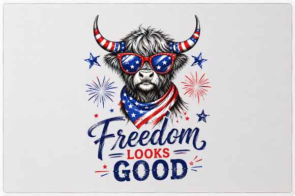 Patriotic Highland Cow PNG Freedom Looks Good Sublimation Design SVG BillahCrafts 