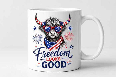 Patriotic Highland Cow PNG Freedom Looks Good Sublimation Design SVG BillahCrafts 