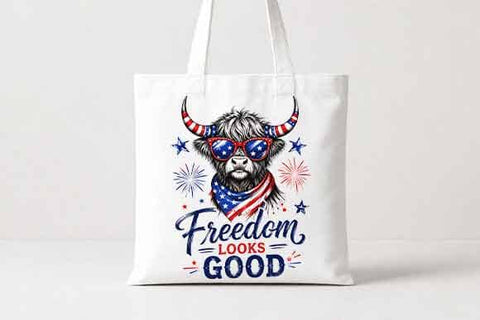 Patriotic Highland Cow PNG Freedom Looks Good Sublimation Design SVG BillahCrafts 