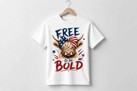 Patriotic Highland Cow PNG Freedom Quote Sublimation Digital Download SVG BillahCrafts 