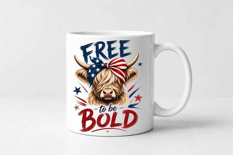 Patriotic Highland Cow PNG Freedom Quote Sublimation Digital Download SVG BillahCrafts 