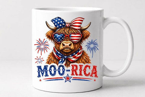 Patriotic Highland Cow PNG Funny Moo Rica Fourth of July Digital Download SVG BillahCrafts 