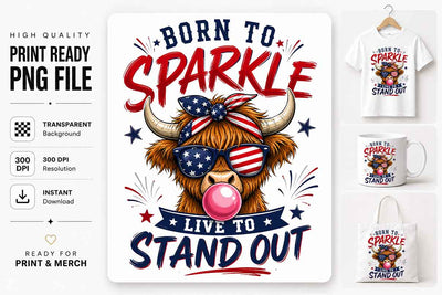 Patriotic Highland Cow PNG Sublimation Design Digital Download SVG BillahCrafts 