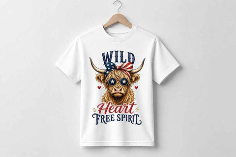 Patriotic Highland Cow PNG | Wild Heart Free Spirit Sublimation SVG BillahCrafts 